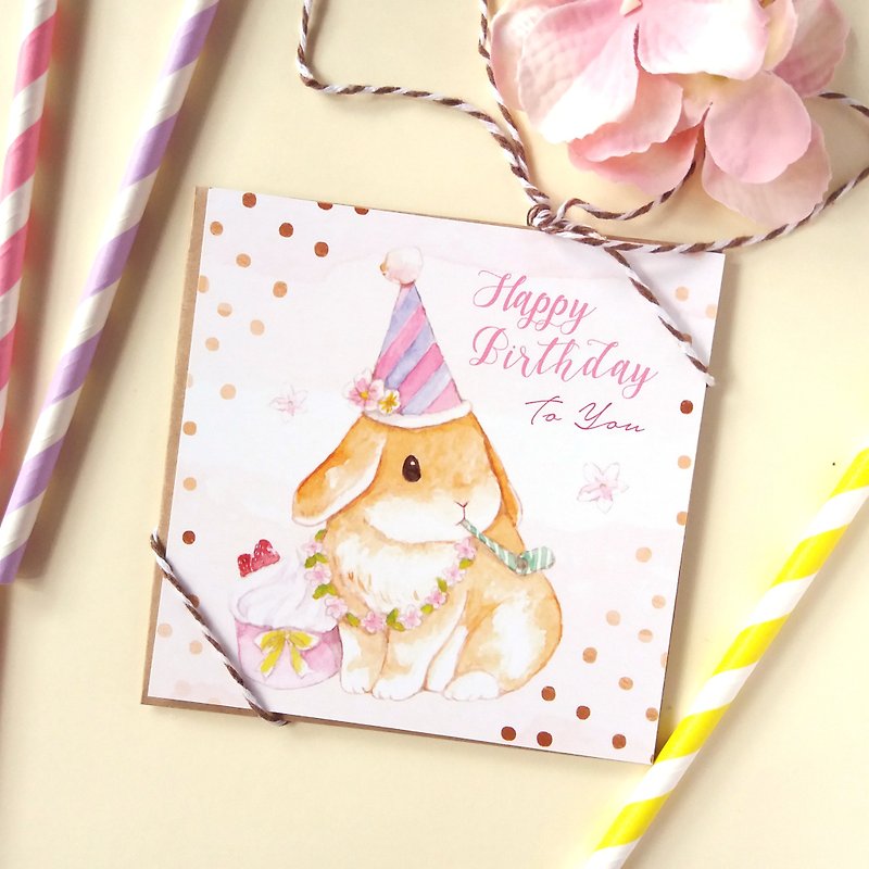 兔兔生日明信片 - 粉紅款 - 心意卡/卡片 - 紙 粉紅色