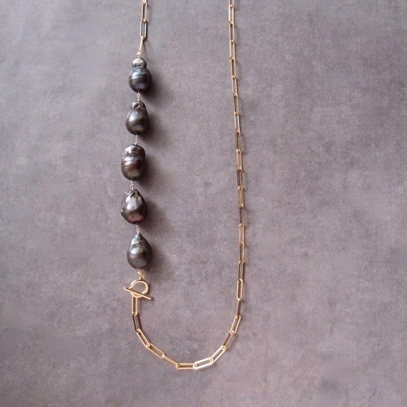 Fishtail Baroque Pearl Necklace 　オイスターバロックパール ロングネックレス - 耳環/耳夾/耳骨夾 - 寶石 金色