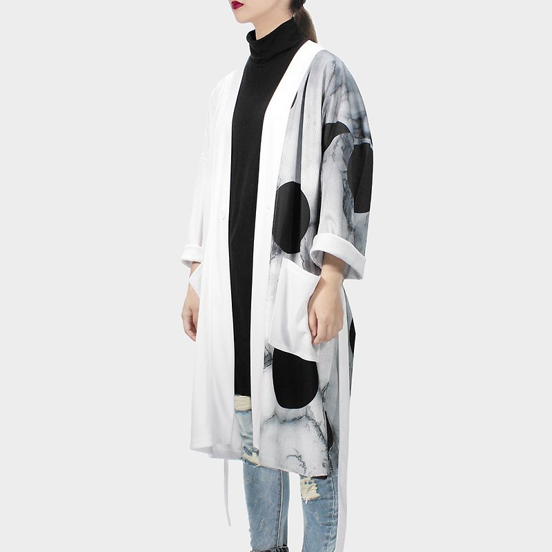 【ionism】拼接睡袍印花 - 外套/大衣 - 聚酯纖維 白色