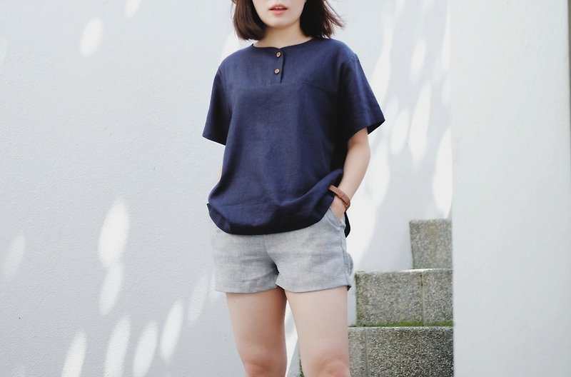 MichiO Top : navy - 女上衣/長袖上衣 - 棉．麻 藍色