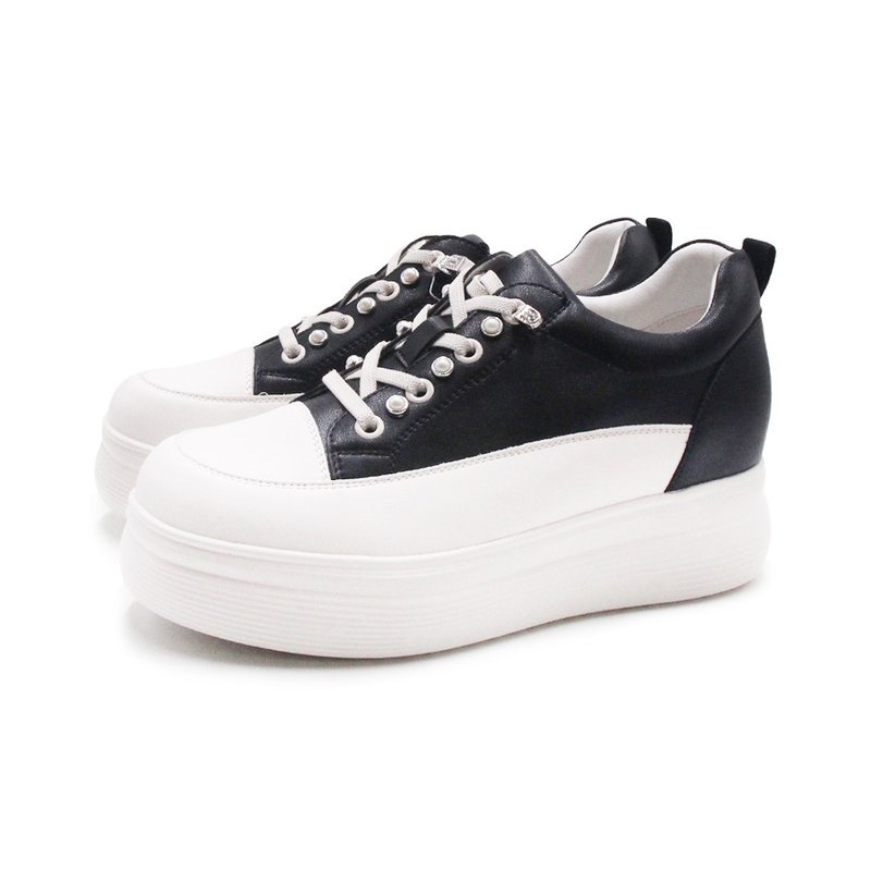 W&M No-Tie Series Platform Casual Shoes for Women - Black - รองเท้าลำลองผู้หญิง - หนังแท้ 