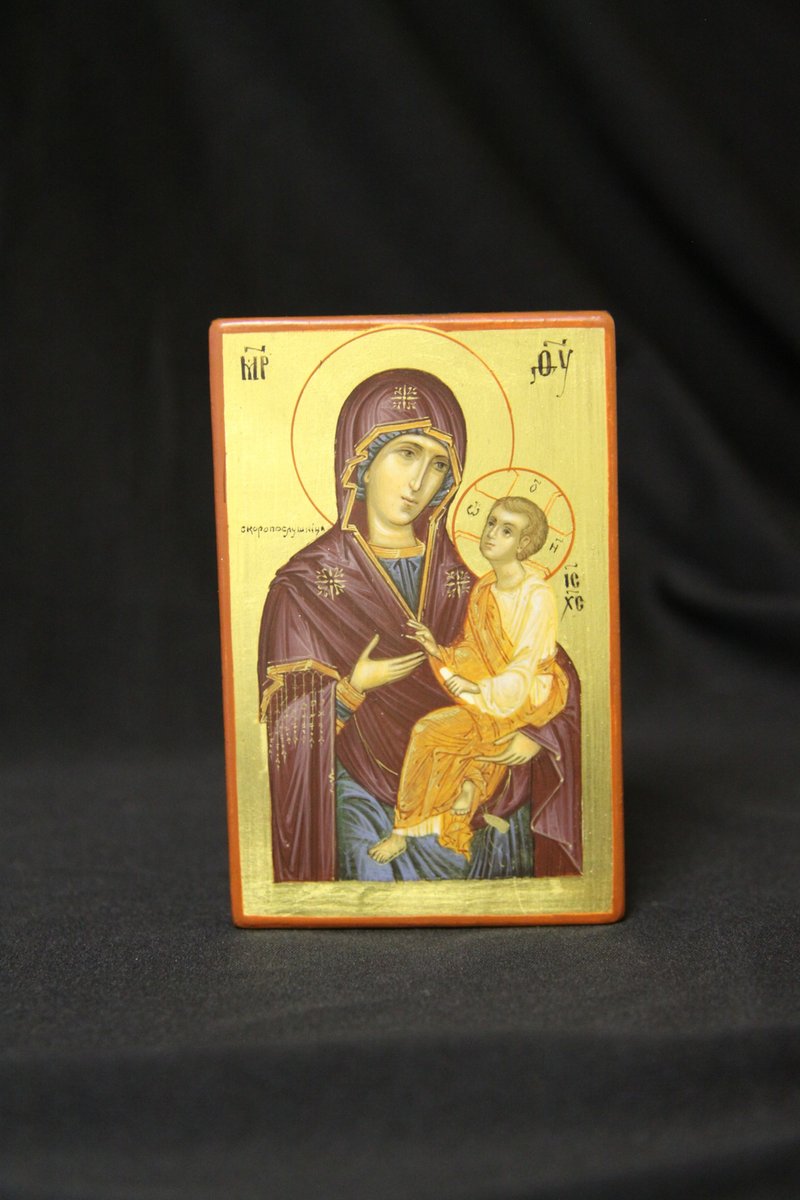 hand painted orthodox christian Virgin Mary icon Mother of God quick-hewed - Other - Wood Gold