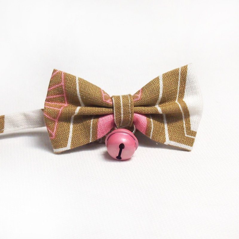 Pop geometric pattern bow pet decoration collar cat small dog mini dog - ปลอกคอ - ผ้าฝ้าย/ผ้าลินิน สีนำ้ตาล