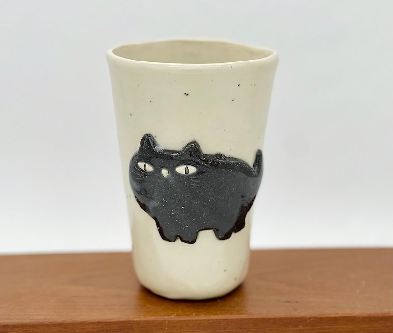 Black cat tumbler [mug] - แก้วมัค/แก้วกาแฟ - ดินเผา สีดำ