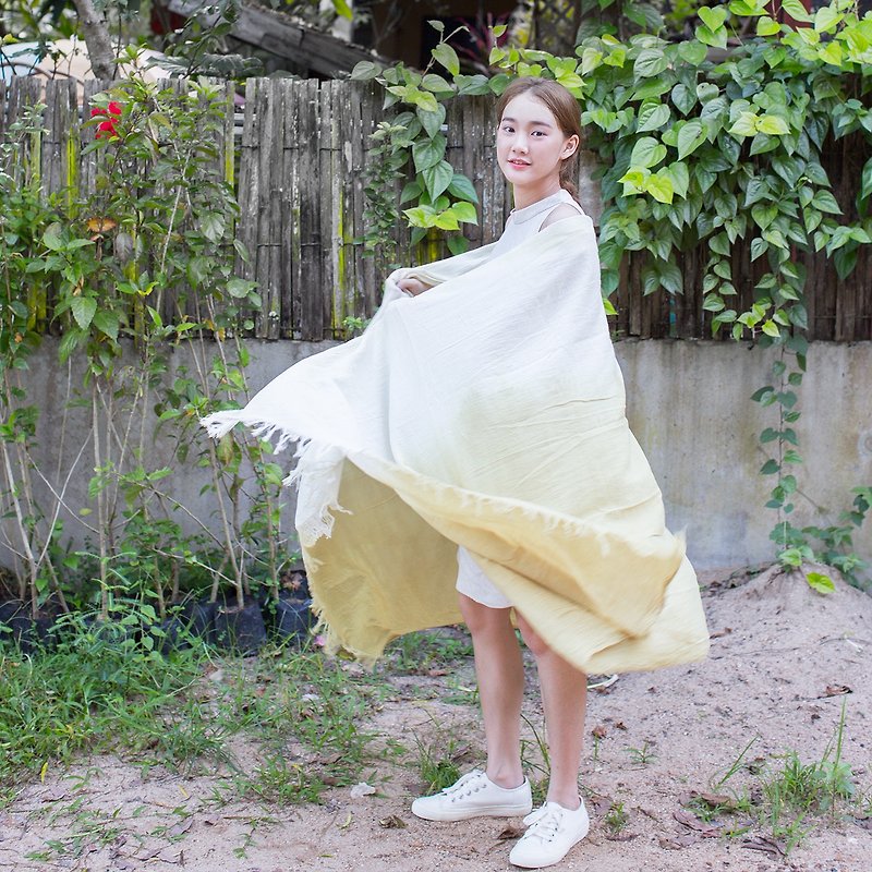 Thai Saloo Cotton Scarf Botanical Dyed Cotton Natural-Olive Yellow Color - 絲巾 - 棉．麻 