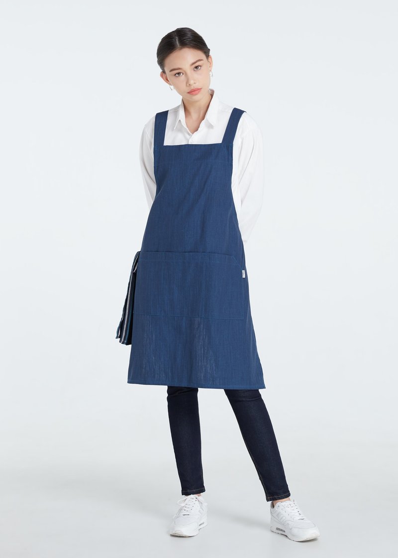 【Off-season sale】The Smock 02 Apron (Dark Blue) 工作服 圍裙 - ผ้ากันเปื้อน - ผ้าฝ้าย/ผ้าลินิน สีน้ำเงิน