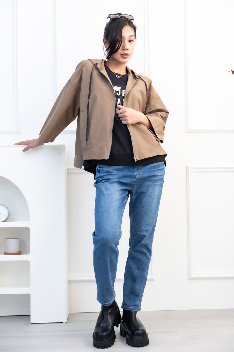 箭頭圖織帶七分袖外套 咖啡色 - 女西裝外套 - 其他材質 咖啡色