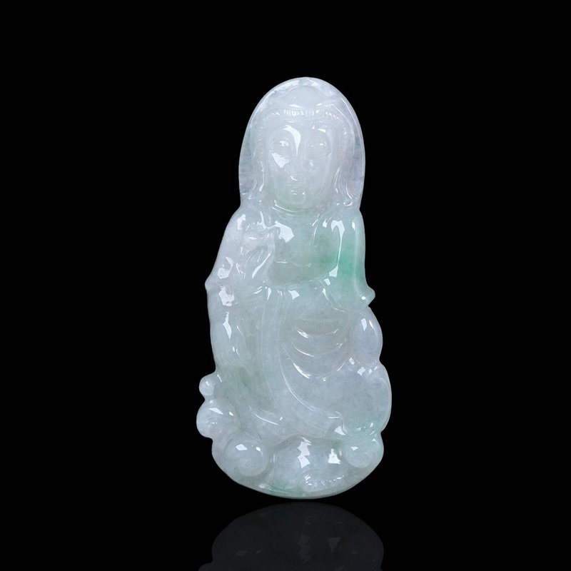 冰種飄綠翡翠觀音菩薩項鍊 | 天然緬甸玉翡翠A貨 | 送禮 - 項鍊 - 玉石 多色
