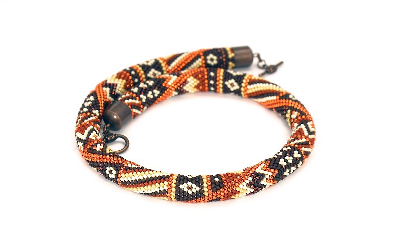 Brown Seed Bead Necklace Bead Crochet Jewelry Bead Choker Necklace Gift For Wife - 頸圈項鍊 - 琉璃 咖啡色