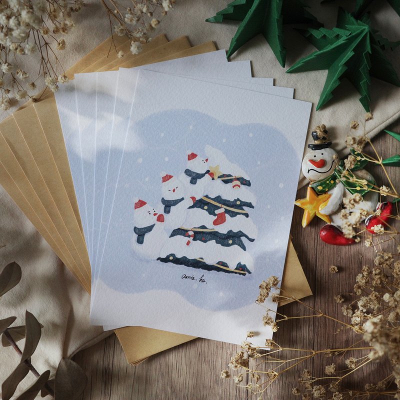 White Fat Snowman Rich Man/Hand-painted Postcard Wild Card (set of five) - Cards & Postcards - Paper 