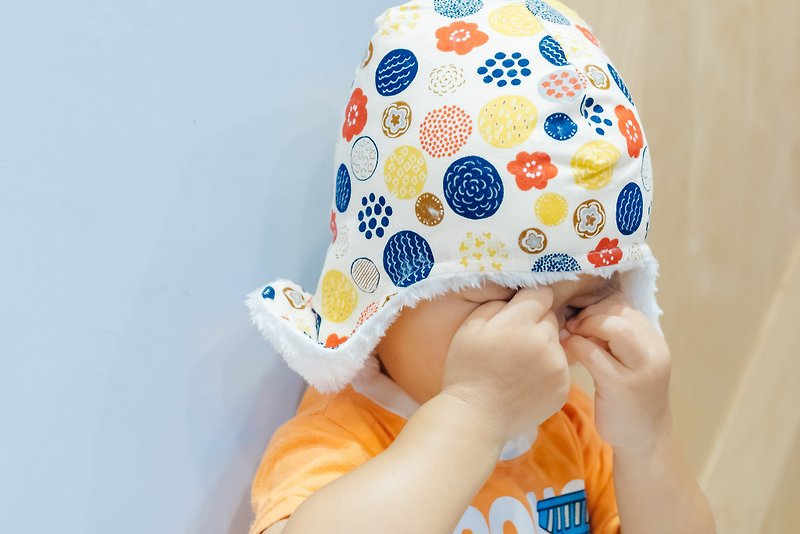 摺耳飛行帽-開花結果 手作 無毒 帽 童裝 嬰兒 兒童 飛行 - 嬰兒帽子/髮帶 - 棉．麻 橘色
