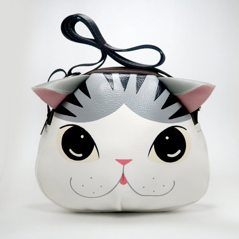 Gray and white cat crossbody bag,is compact fro carrying mobile phones. - 其他 - 人造皮革 白色