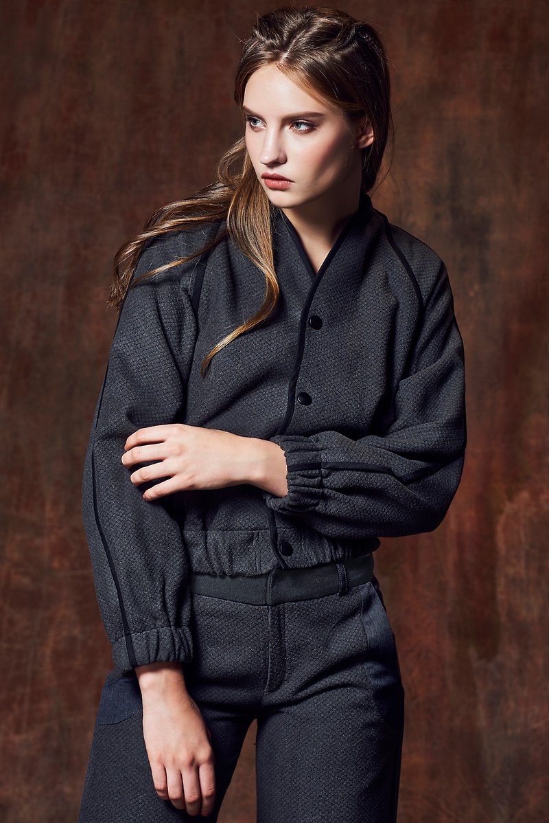 Dark gray wool short coat - เสื้อแจ็คเก็ต - ขนแกะ สีเทา