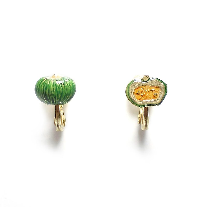 Pumpkin Earring EA108 かぼちゃイヤリング - 耳環/耳夾 - 其他金屬 綠色