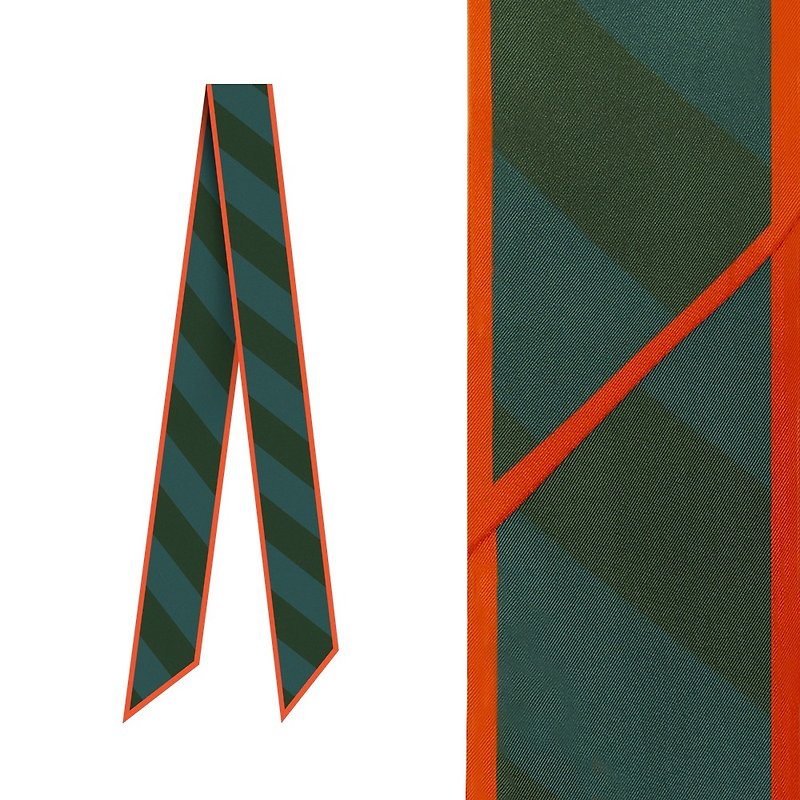 retar dark green striped ribbon style long silk scarf French retro headband belt mulberry silk scarf - Scarves - Silk 