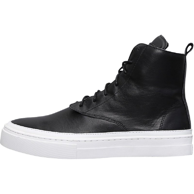Genuine leather high-top casual shoes couple style high street handmade shoes trendy shoes for men and women - Men's Casual Shoes - Polyester Black
