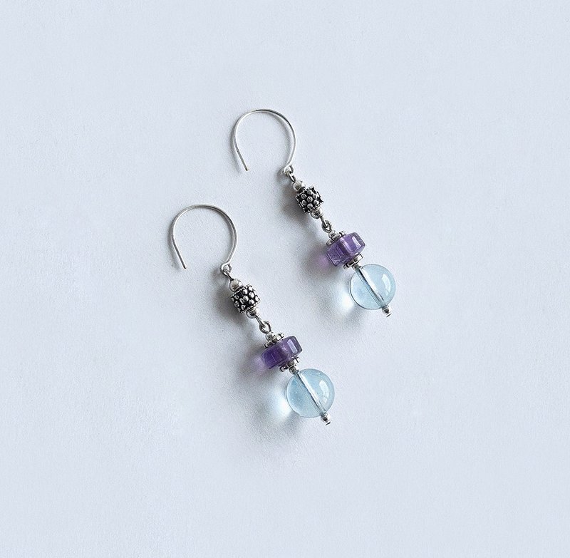 Gemstone series, natural mineral, ice-clear aquamarine, amethyst, earrings - Earrings & Clip-ons - Gemstone Blue