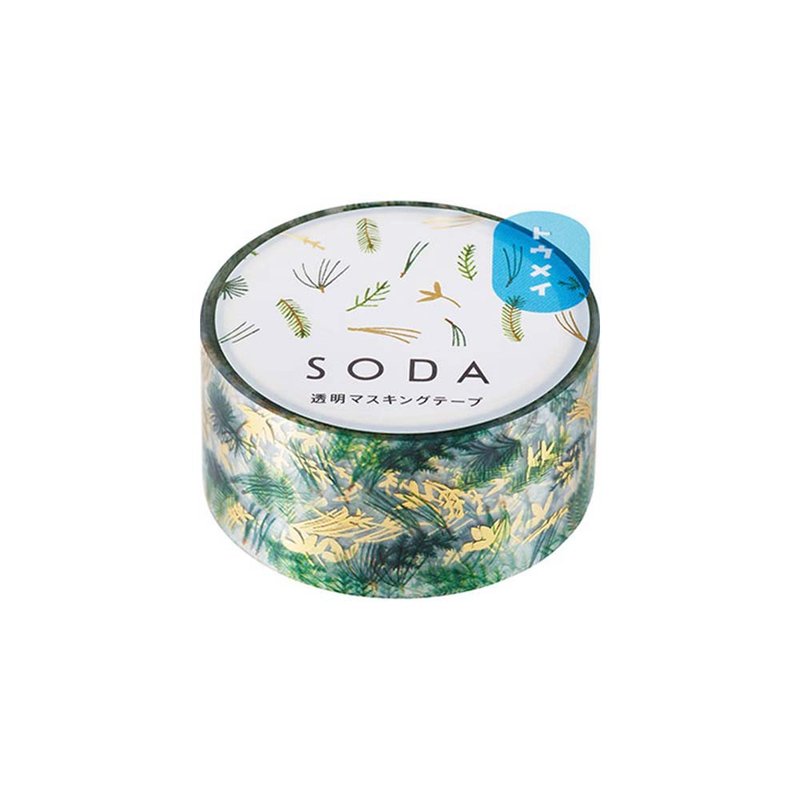 【KING JIM】HITOTOKI SODA 透明PET卷狀膠帶 箔押款 20MM 植物 - 貼紙 - 其他材質 多色