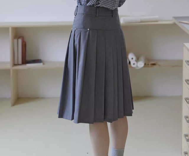 odd maker girl French lace skirt female gray pleated skirt all match a line skirt retro skirt