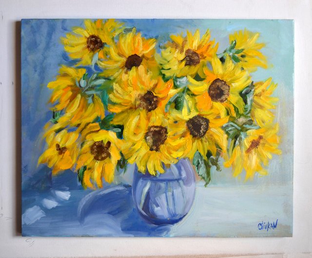 ひまわり油絵花のアートワークフラワーアート - ショップ オリブ