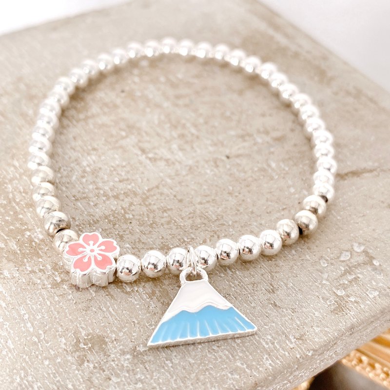 Blue Mt. Fuji with Sakura Silver 925 Bracelet - สร้อยข้อมือ - เงินแท้ สีน้ำเงิน