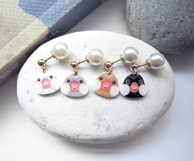 Fat Dudu Four-color Little Munbird Handmade Pendant Earrings Munbird Anti-allergic Ear Acupuncture Painless Clip-On - ต่างหู - เรซิน ขาว