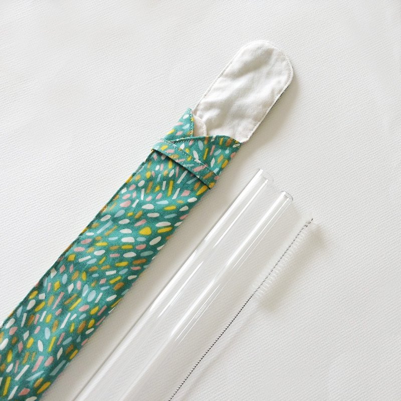 (In revision) duo organic cotton double glass pipette group: storage bag x1 + glass pipette x1 + glass siphon x1 + nylon bristles pipette brush x1 (Fun Forest) / easy to clean / can be fully developed - Reusable Straws - Cotton & Hemp Green