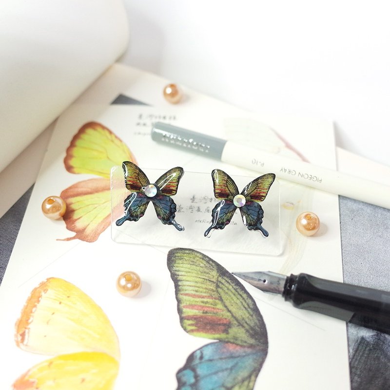 Taiwan's endemic glass-banded swallowtail butterfly painting on-ear earrings, ear pins/ Clip-On - Earrings & Clip-ons - Waterproof Material Black