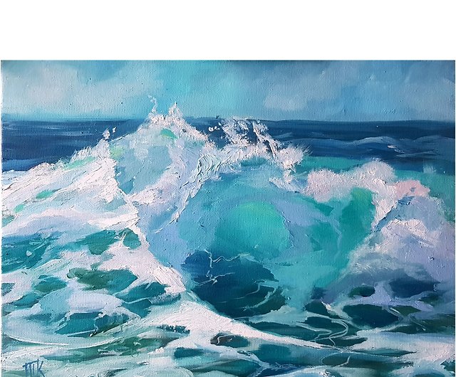波の絵 海 オリジナル アート 海 キャンバス 油絵 海景 アートワーク 