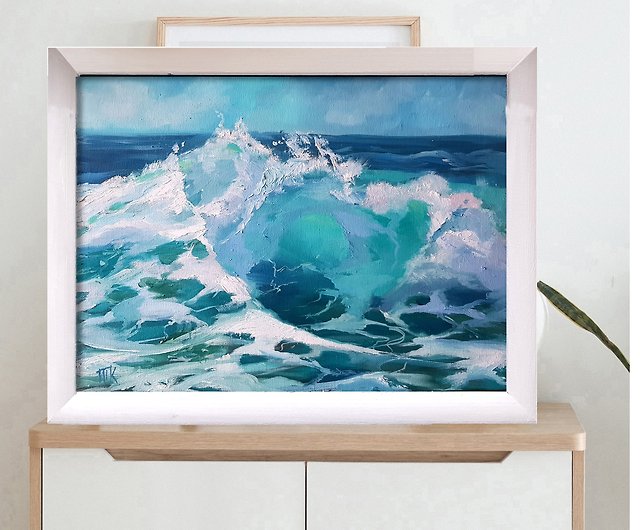 波の絵 海 オリジナル アート 海 キャンバス 油絵 海景 アートワーク 