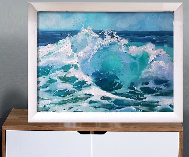 波の絵 海 オリジナル アート 海 キャンバス 油絵 海景 アートワーク