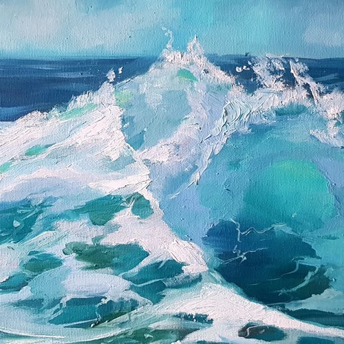 波の絵 海 オリジナル アート 海 キャンバス 油絵 海景 アートワーク