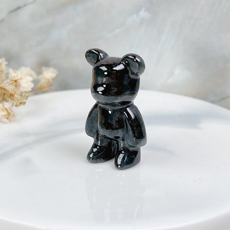 [Xiong Xiongyu sees you] Black-bone Chicken Floating Flowers Emerald Cute Bear Decoration | Natural Burmese Jade Jade A Gift - Other - Jade Black