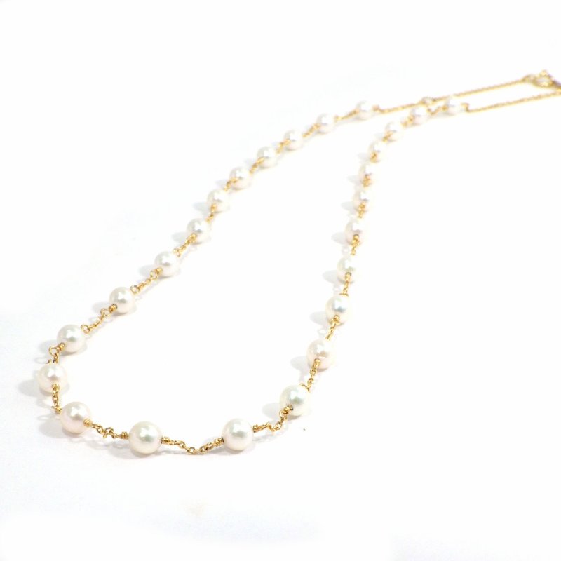 18K Akoya pearl Station necklace baby pearl 4.0-4.5 40cm - สร้อยคอ - ไข่มุก 