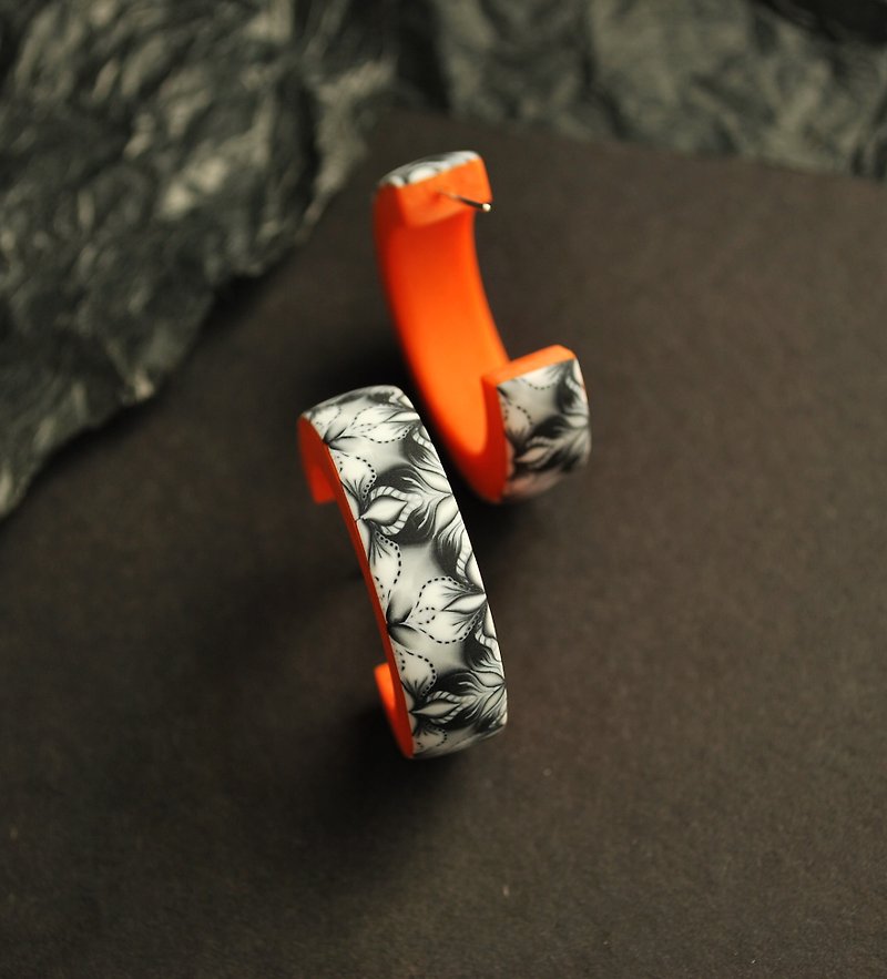Handmade polymer clay rearrings, kaleidoscope earrings - 耳環/耳夾 - 黏土 橘色