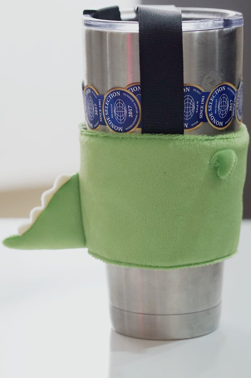 bucute large dinosaur environmental protection 1000ml ice dam cup bag/beverage cup holder/environmental protection cup holder/handmade - ถุงใส่กระติกนำ้ - เส้นใยสังเคราะห์ สีเขียว