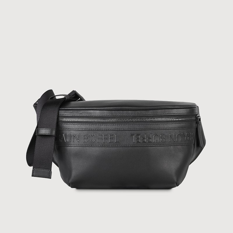 [Free gift bag] Mulan Waist Chest Bag-Black/BF526-07-BK - กระเป๋าแมสเซนเจอร์ - หนังแท้ สีดำ