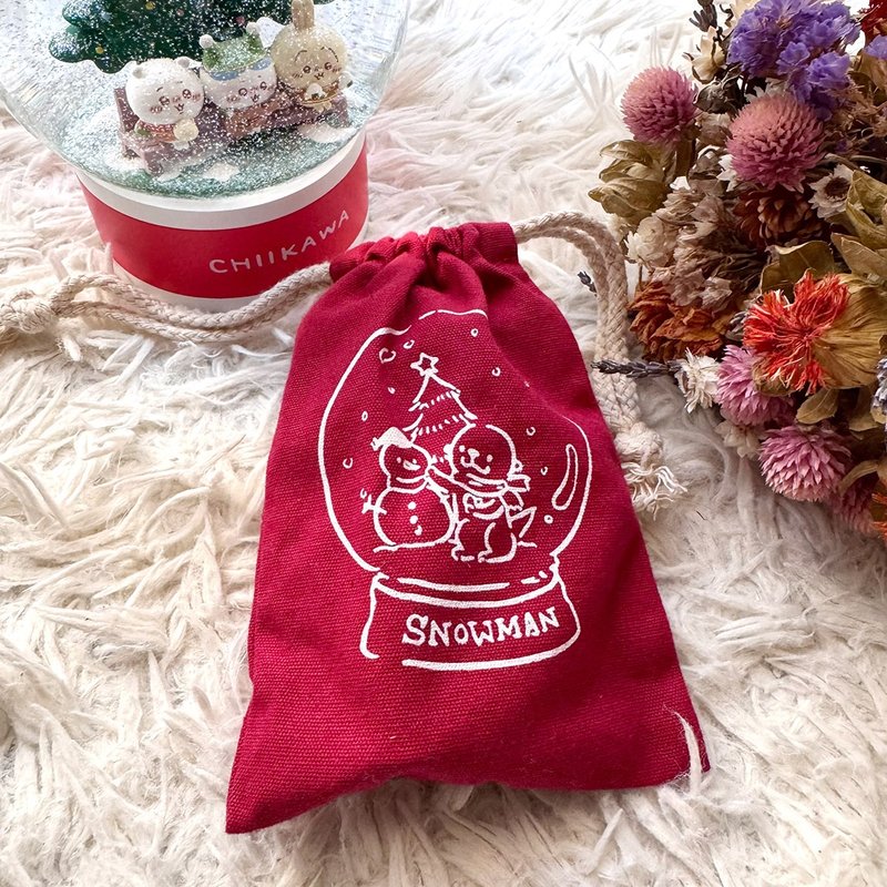 Shine原創可愛水獺聖誕節收納袋束口袋 - 零錢包/小錢包 - 棉．麻 