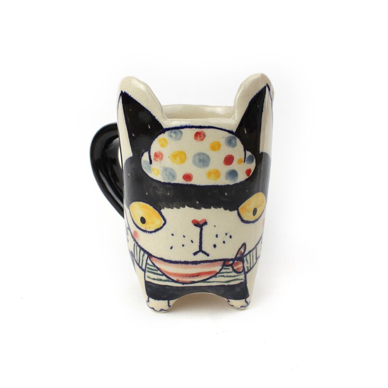 ナイスリトルクレイ手作りカップかわいい猫0110-09 - マグカップ - 陶器 オレンジ