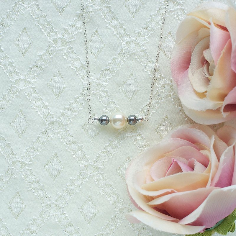 Cream & Dark Grey Swarovski Pearl Necklace - Necklaces - Gemstone White