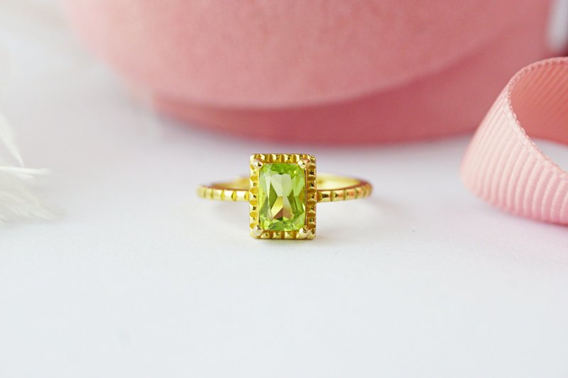 Natural Peridot Ring Sterling Silver with gold plated. - General Rings - Sterling Silver Green