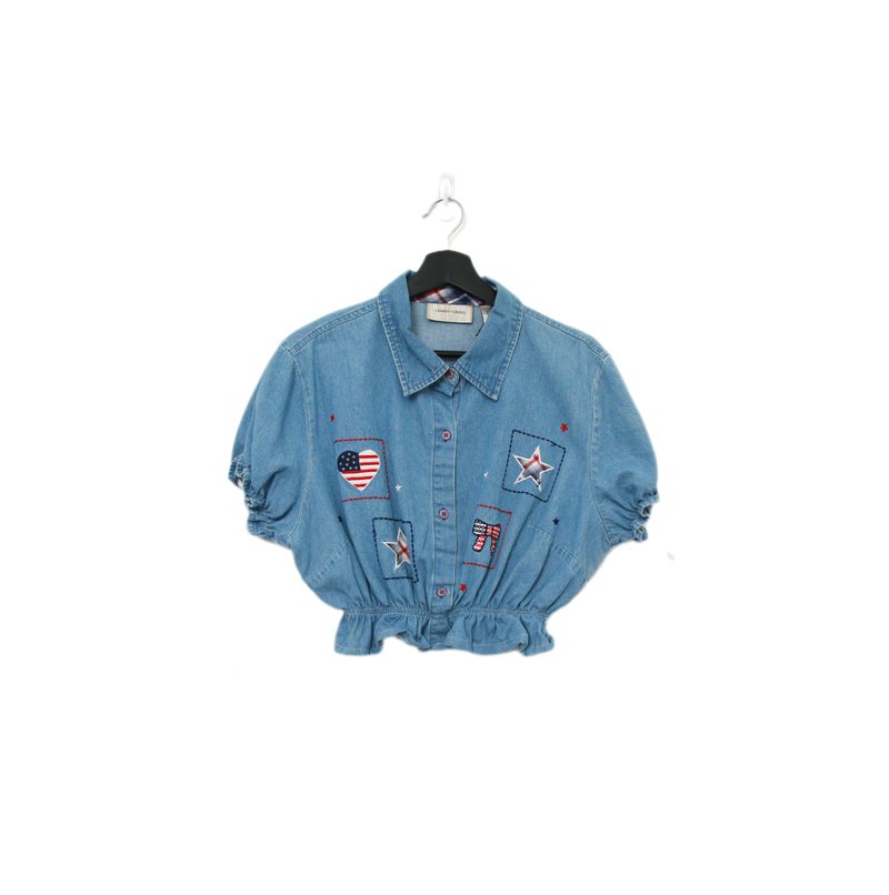 Back to Green-再製丹寧襯衫 美國國旗元素dv-49//vintage shirt - 女襯衫 - 棉．麻 