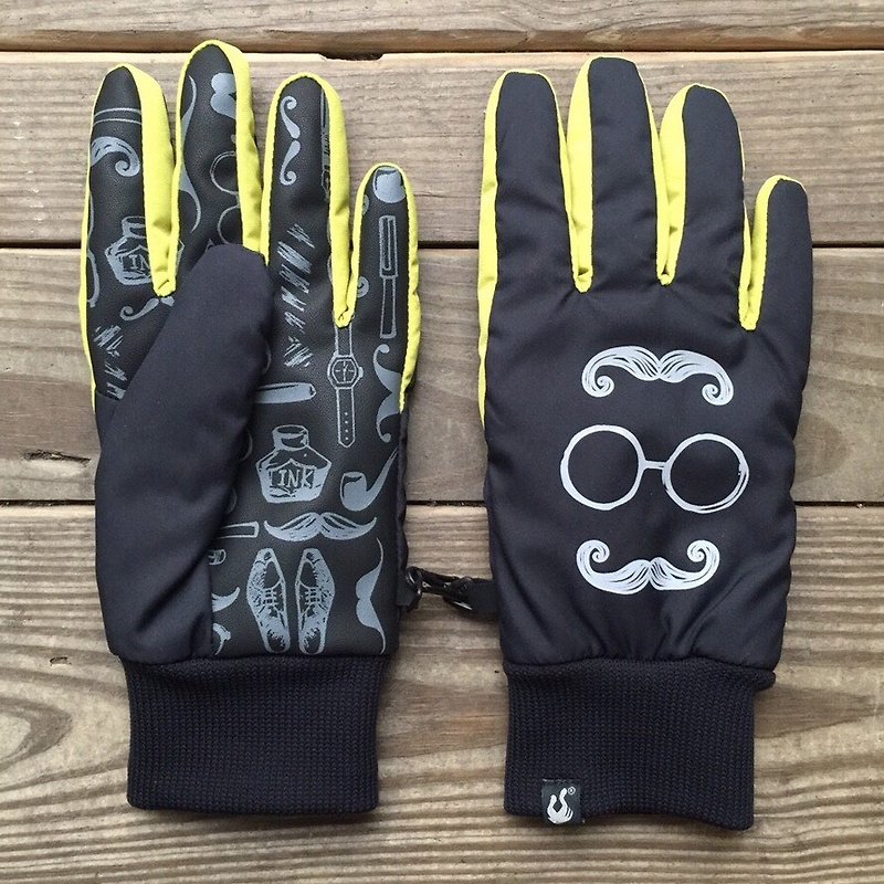 Mr. Beard - Waterproof Gloves _ Reflective Series _ Black / Mustard - ถุงมือ - เส้นใยสังเคราะห์ สีดำ