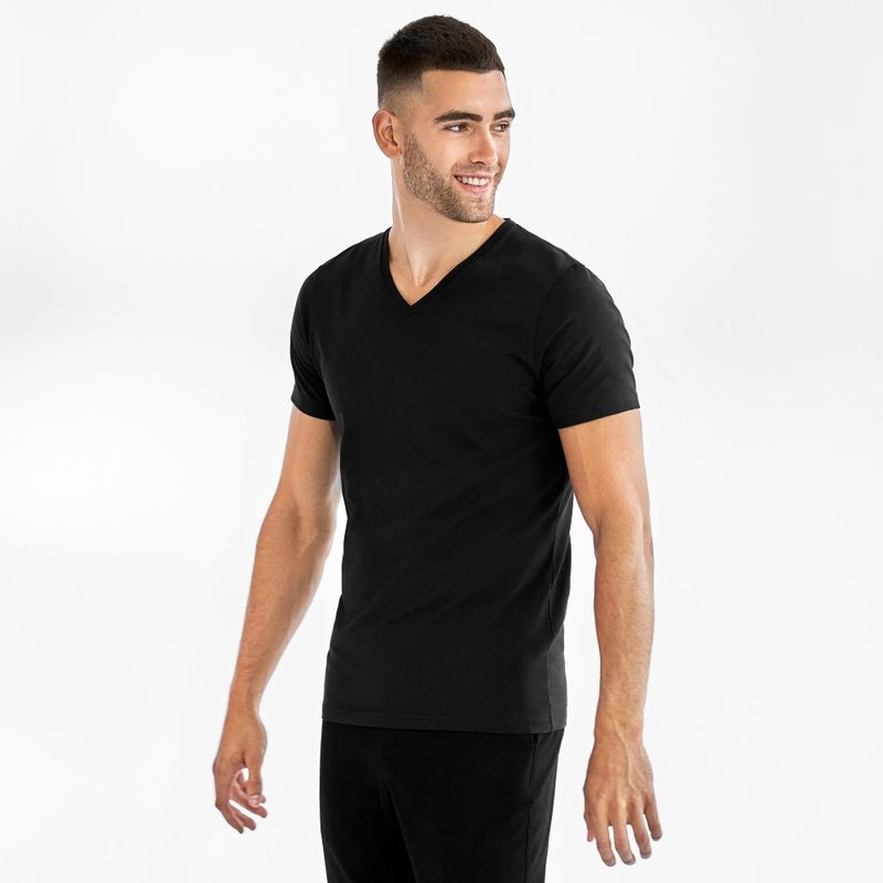 Nordic minimalism - V-Neck organic cotton men's V-neck T/plain T/T-shirt (black) - เสื้อยืดผู้ชาย - ผ้าฝ้าย/ผ้าลินิน สีดำ