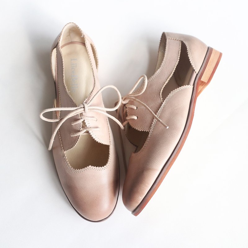 【Bite a cookie】Openwork shoes - Pink - Women's Leather Shoes - Genuine Leather Pink