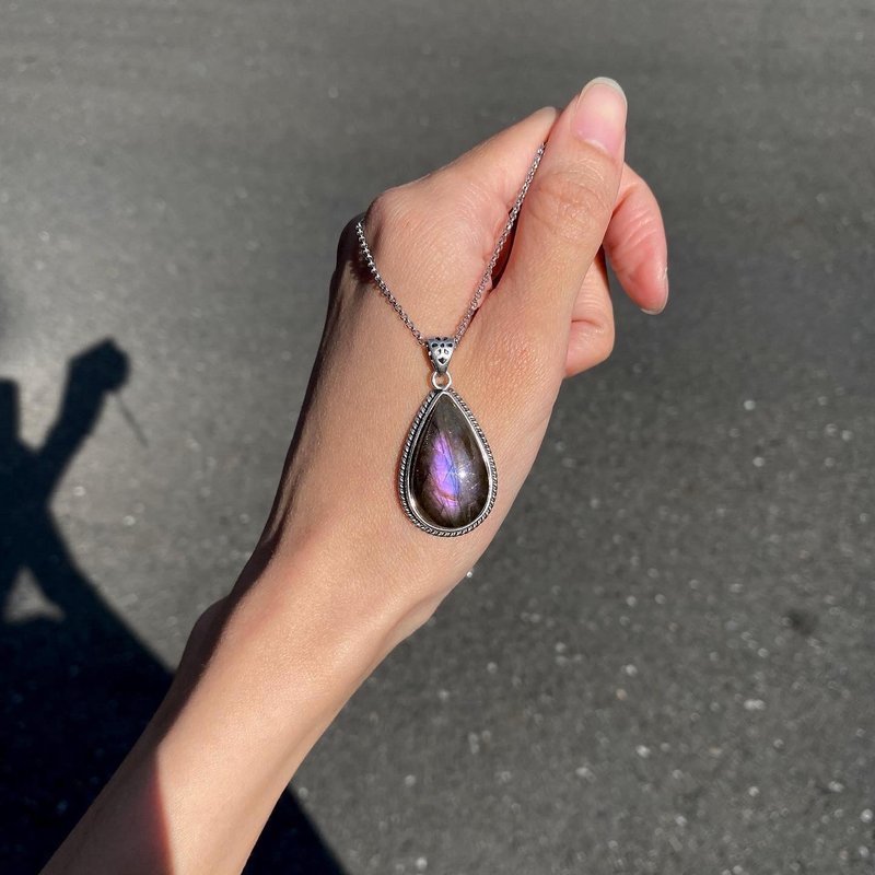 Welcome Yao 925 Silver handmade labradorite necklace labradorite pendant purple labradorite ethnic style hippie - Necklaces - Semi-Precious Stones 
