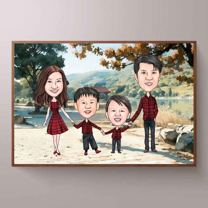 Custom Portrait on Canvas Personalised Wall Art Cartoon Drawing from Photo - ภาพวาดบุคคล - เส้นใยสังเคราะห์ ขาว