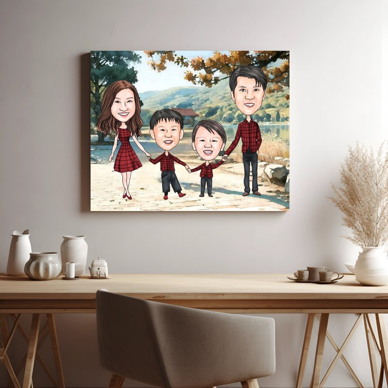 Custom Portrait on Canvas Personalised Wall Art Cartoon Drawing from Photo - ภาพวาดบุคคล - เส้นใยสังเคราะห์ ขาว