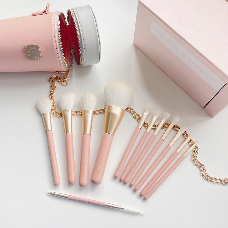 【Ainuoqi】Bo Niu Co-branded Makeup Brush 12-Piece Set (Barrel) Makeup Brush - Makeup Brushes - Other Materials Pink
