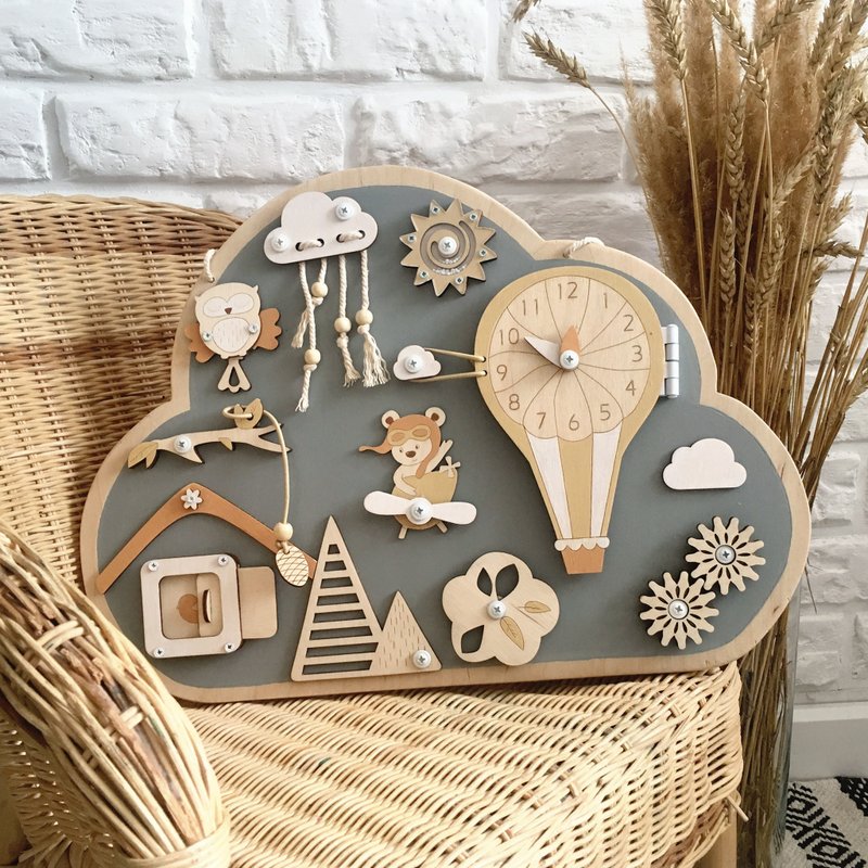 Busyboard Cloud, Busy Board, Boho toys, Sensory Board Neutral - Kids' Toys - Wood 